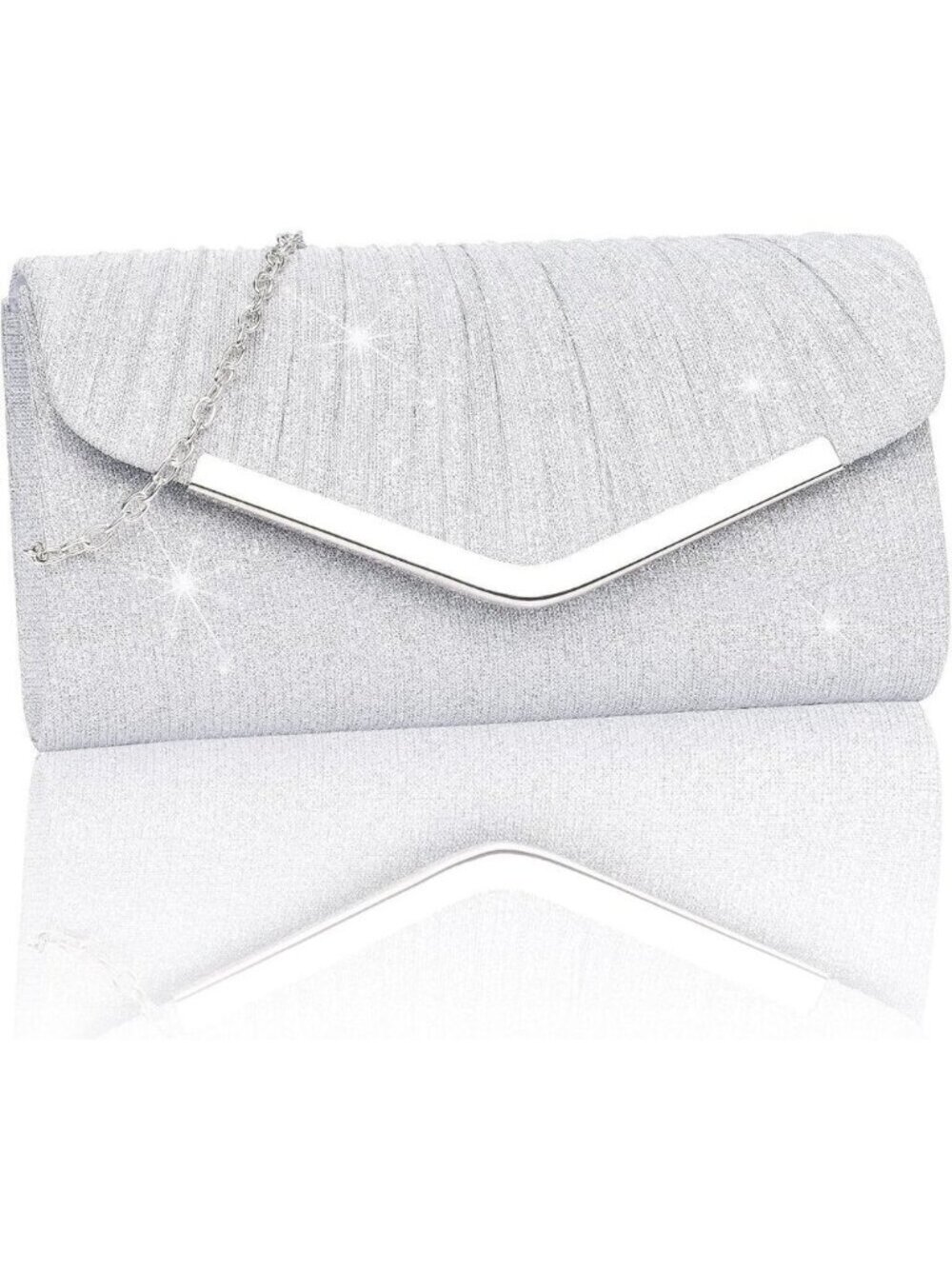 🆕Women's Silver 1 Clutch Purses Sparkling Envelope Evening Bag Detachable Chain